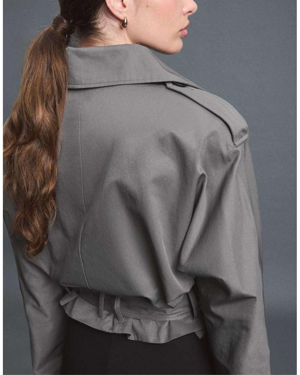 Stradivarius Gray Short Trench Coat With Padded Shoulders