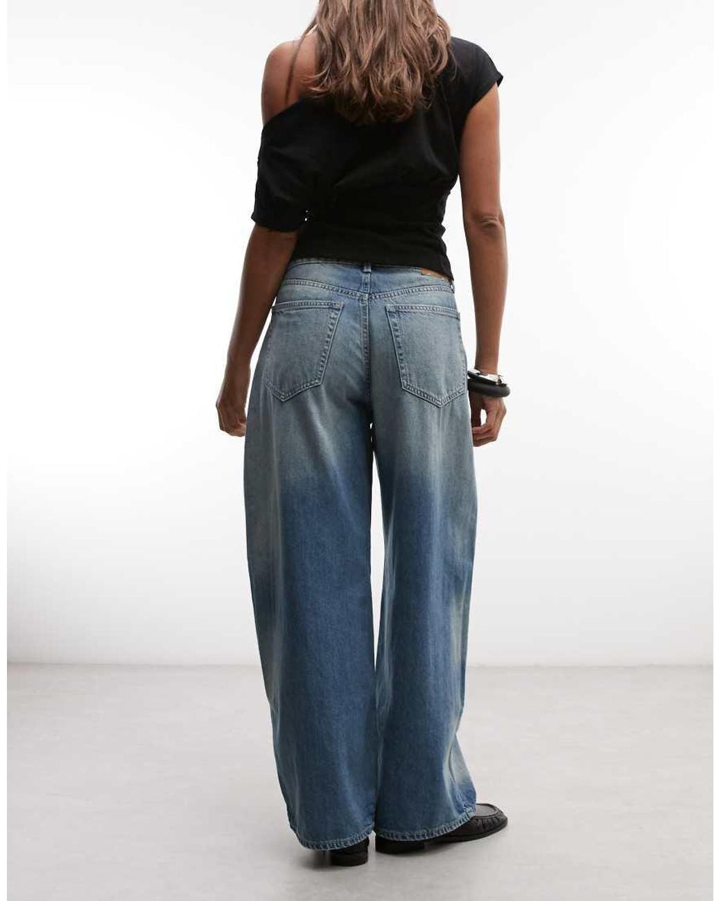 Weekday Blue Low Waist Baggy Wide Leg Jeans With Distressed Details