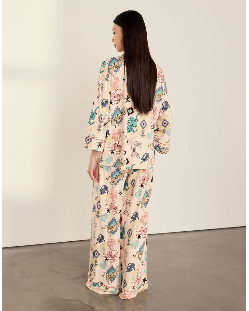 Chelsea Peers Natural Bohemian Leopard Print Long Pyjama Set