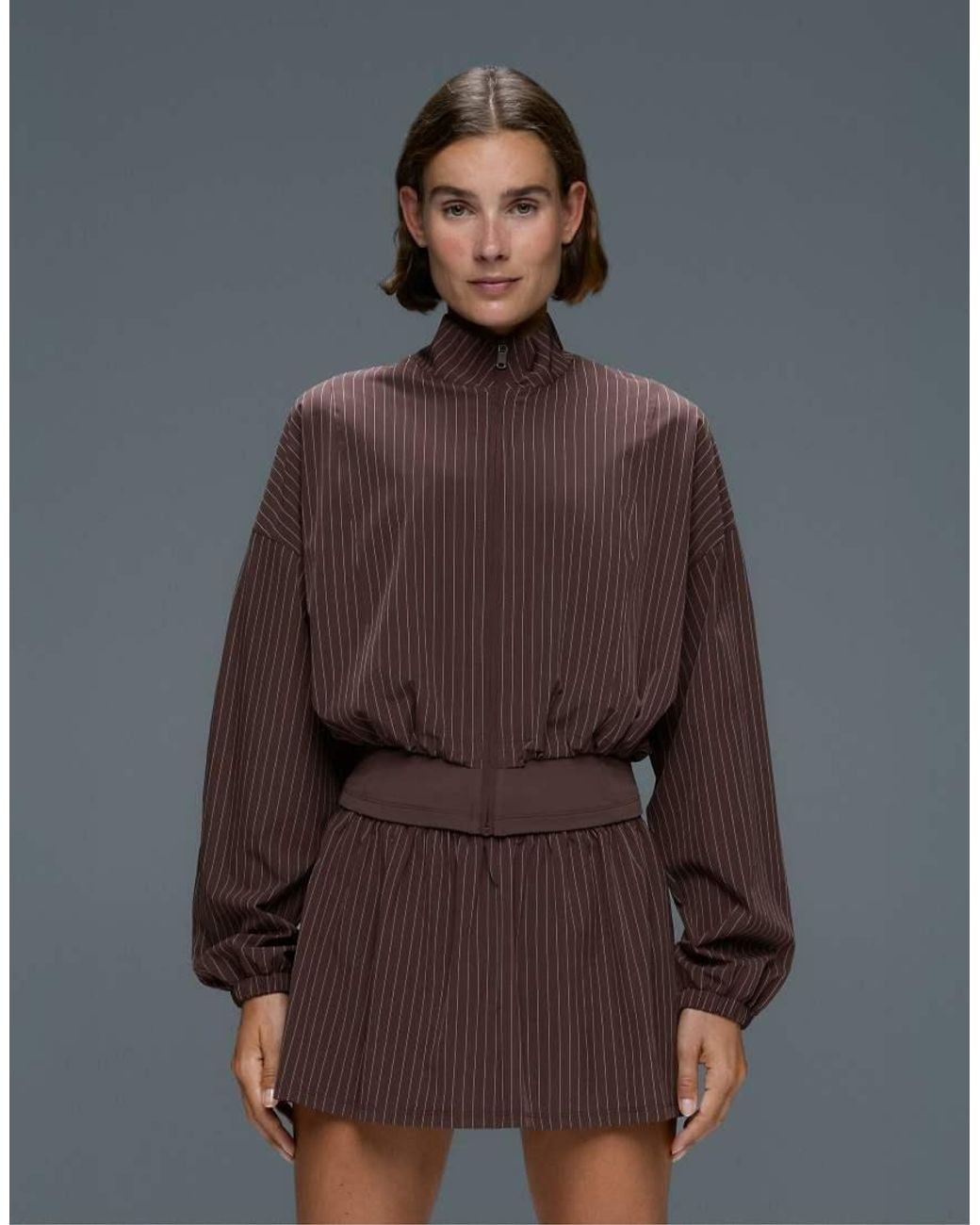 Oysho Brown Waterrepellent Pinstripe Technical Jacket