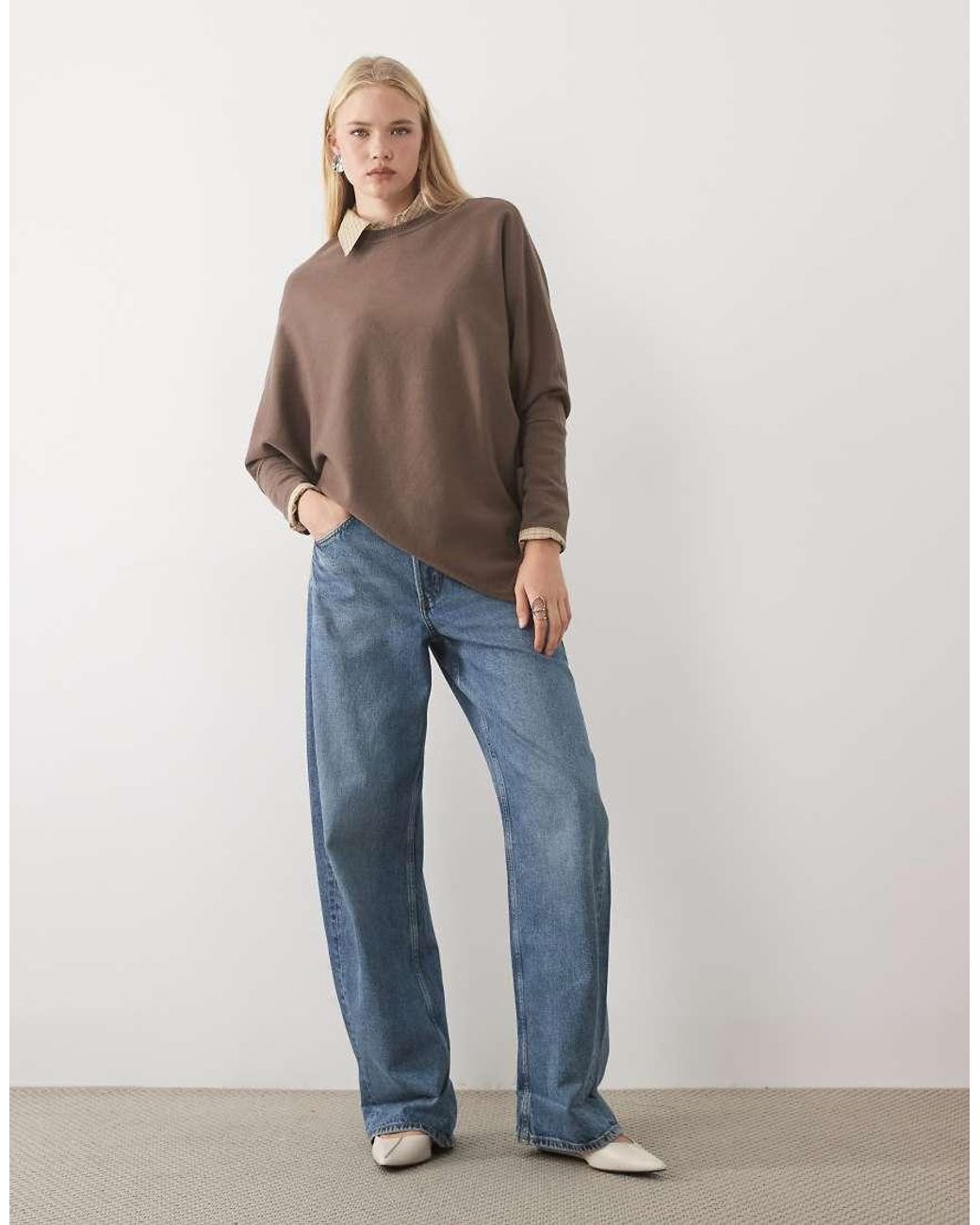 Mango Brown Asymmetric Hem Knitted Top