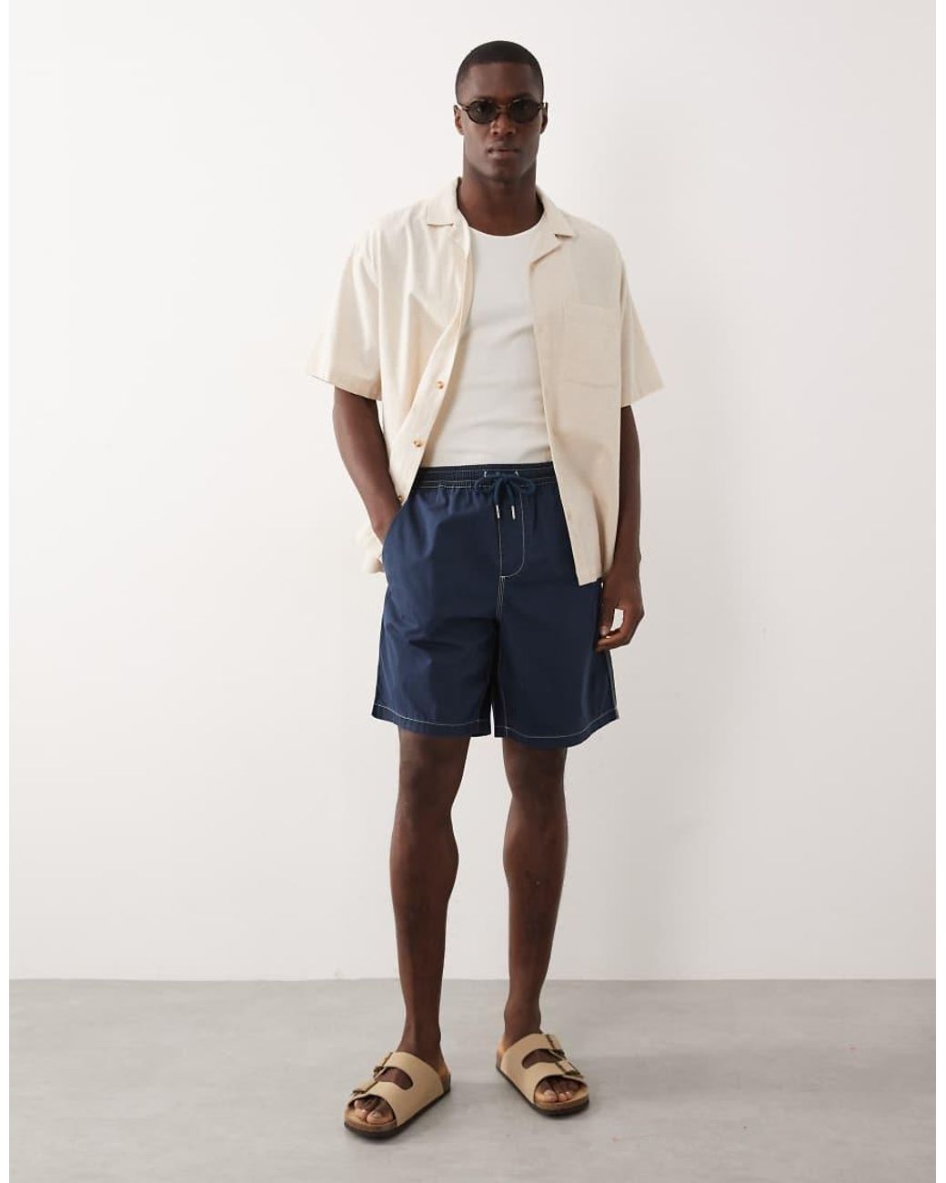 Farah Blue Swinton Contrast Stitch Drawstring Shorts for men