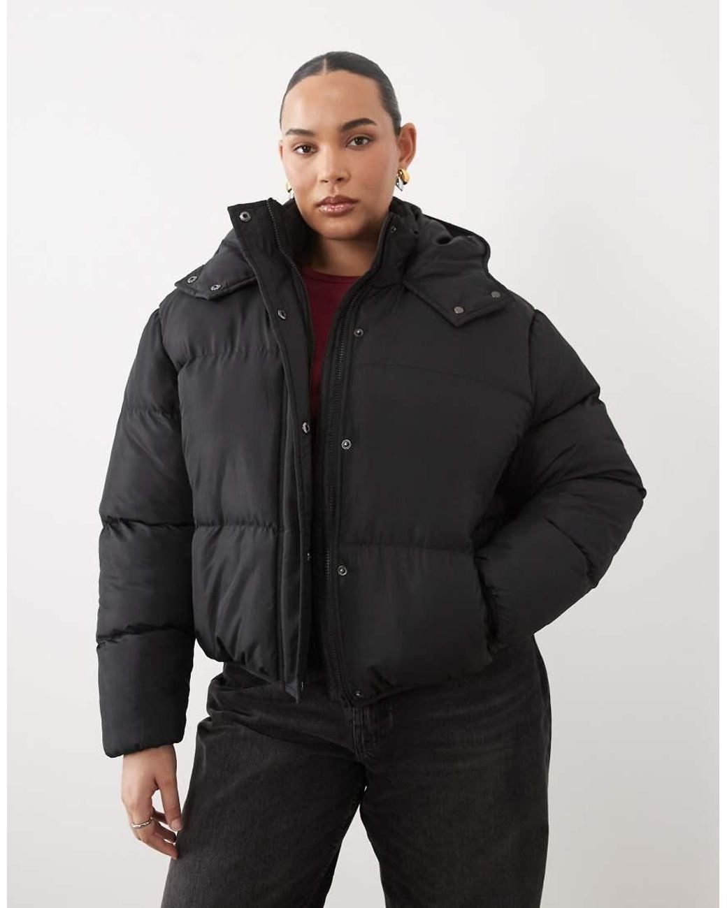 Brave Soul Black Curve Short Puffer Jacket With Hood