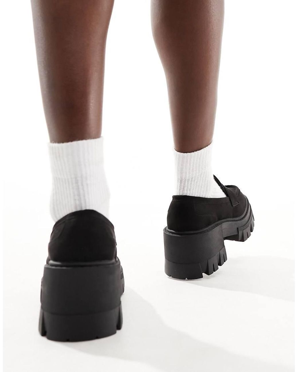 ASOS Black Script Chunky Mid Heeled Loafers