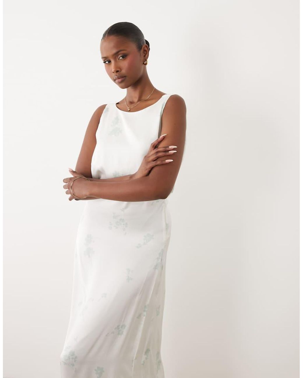 Aware White Cowl Neck Satin Maxi Dress