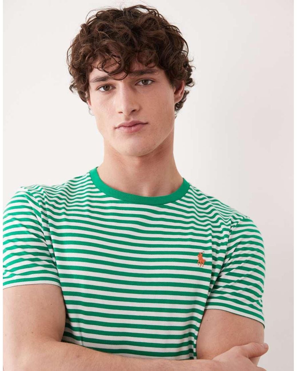 Polo Ralph Lauren Green Icon Logo Stripe Pima Cotton T-shirt Custom Fit for men
