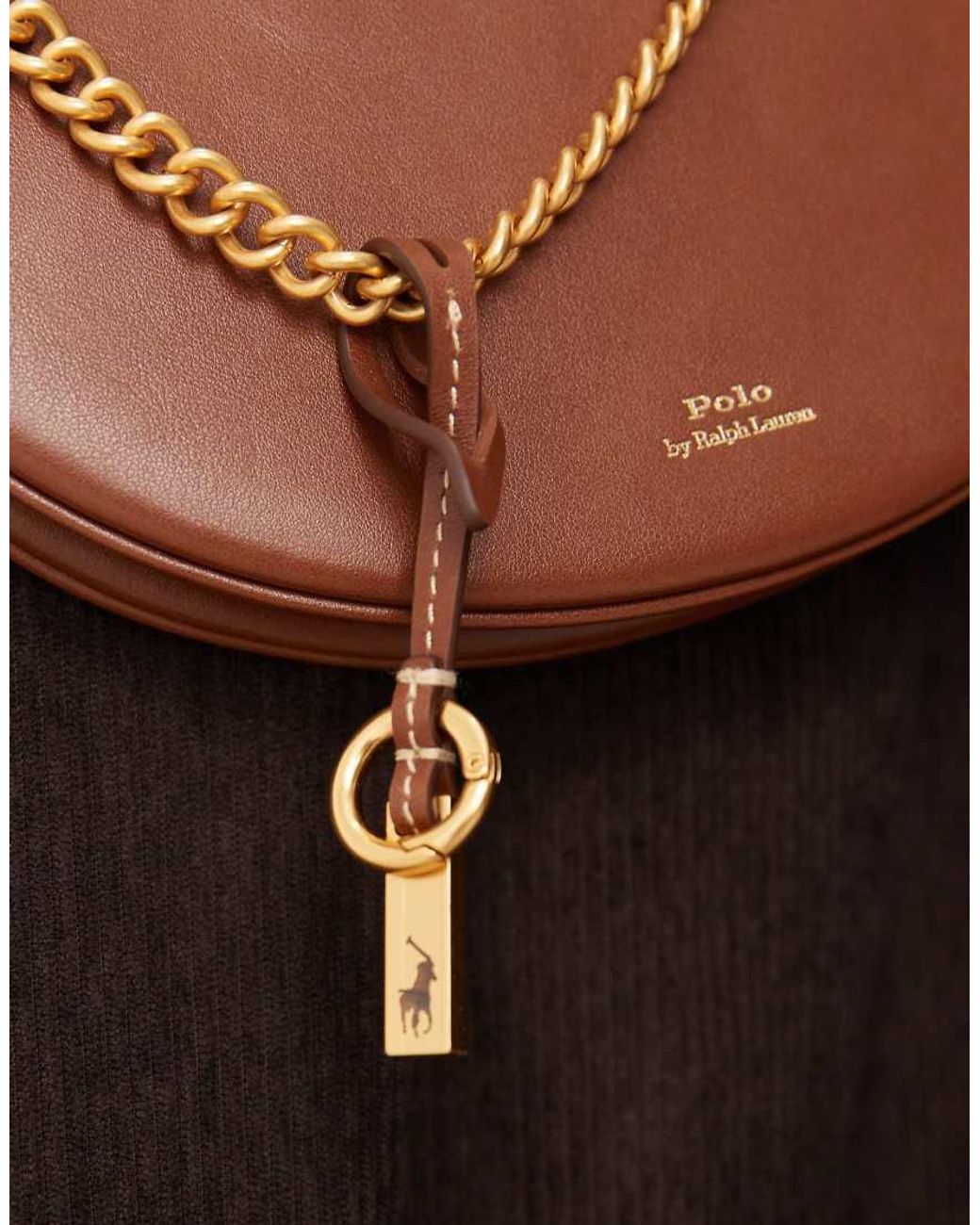 Polo Ralph Lauren Brown Id Mini 100% Leather Crossbody Chain Bag