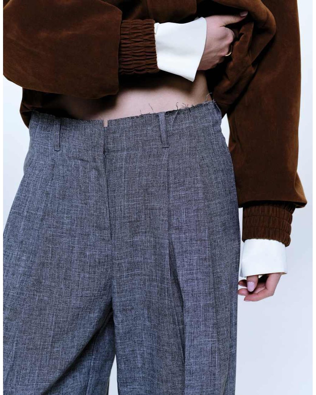TOPSHOP Multicolor Raw Hem Low Slung Double Pleated Tailored Trouser