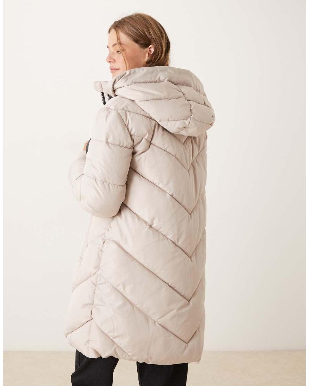 Jdy Natural Chevron Hooded Padded Coat Stone