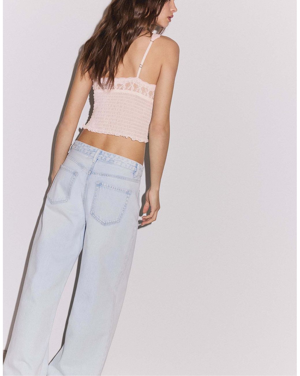 Stradivarius Purple – gesmoktes lingerie-oberteil aus spitze