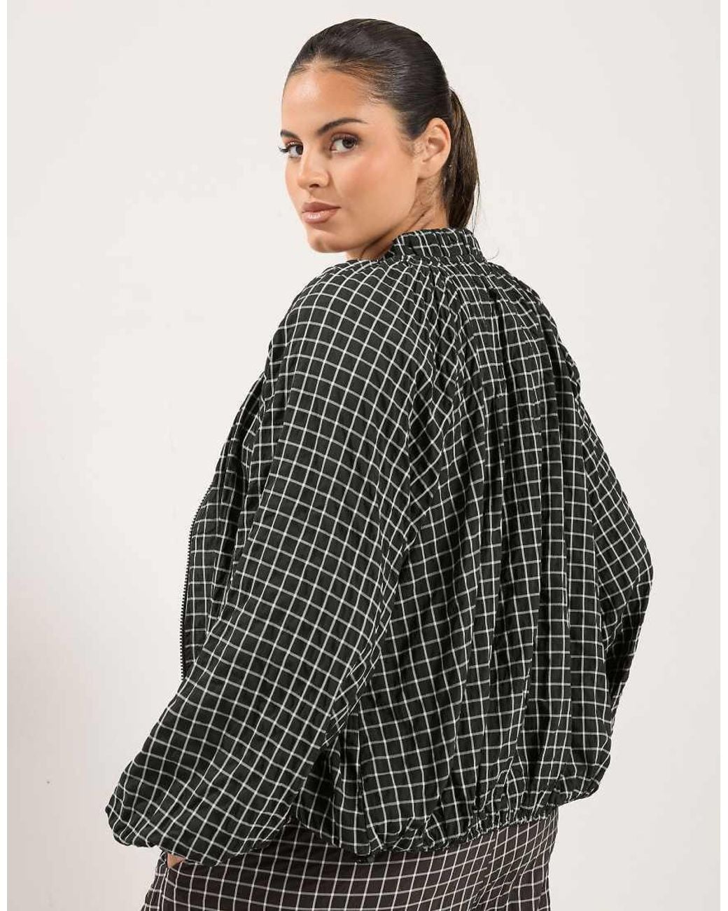 Yours Clothing Gray Checked Zip Through Track Jacket