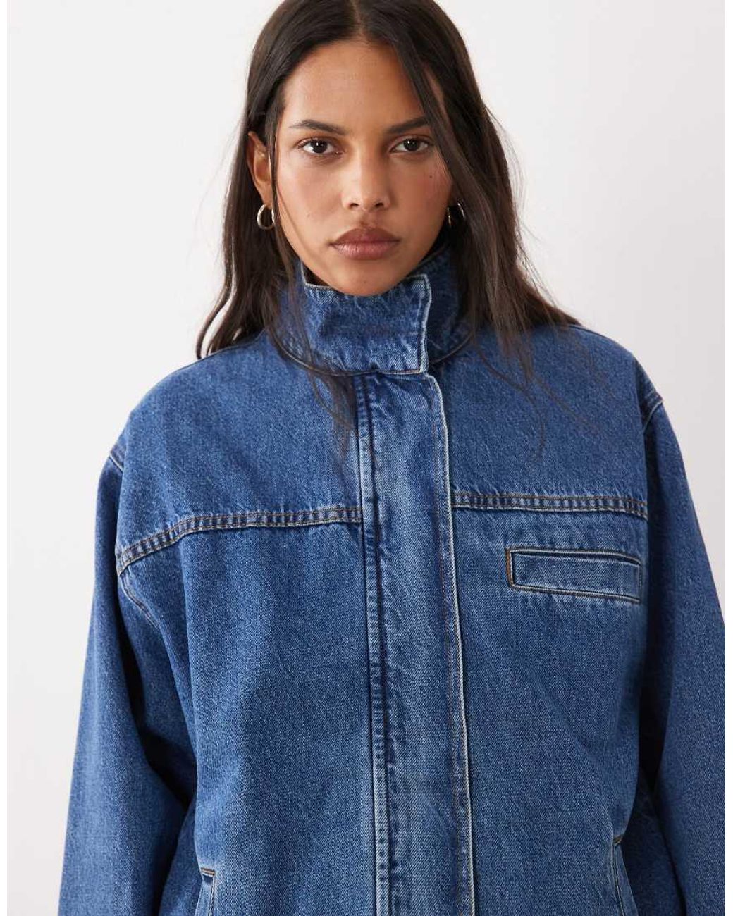 ASOS Blue Denim Funnel Neck Jacket