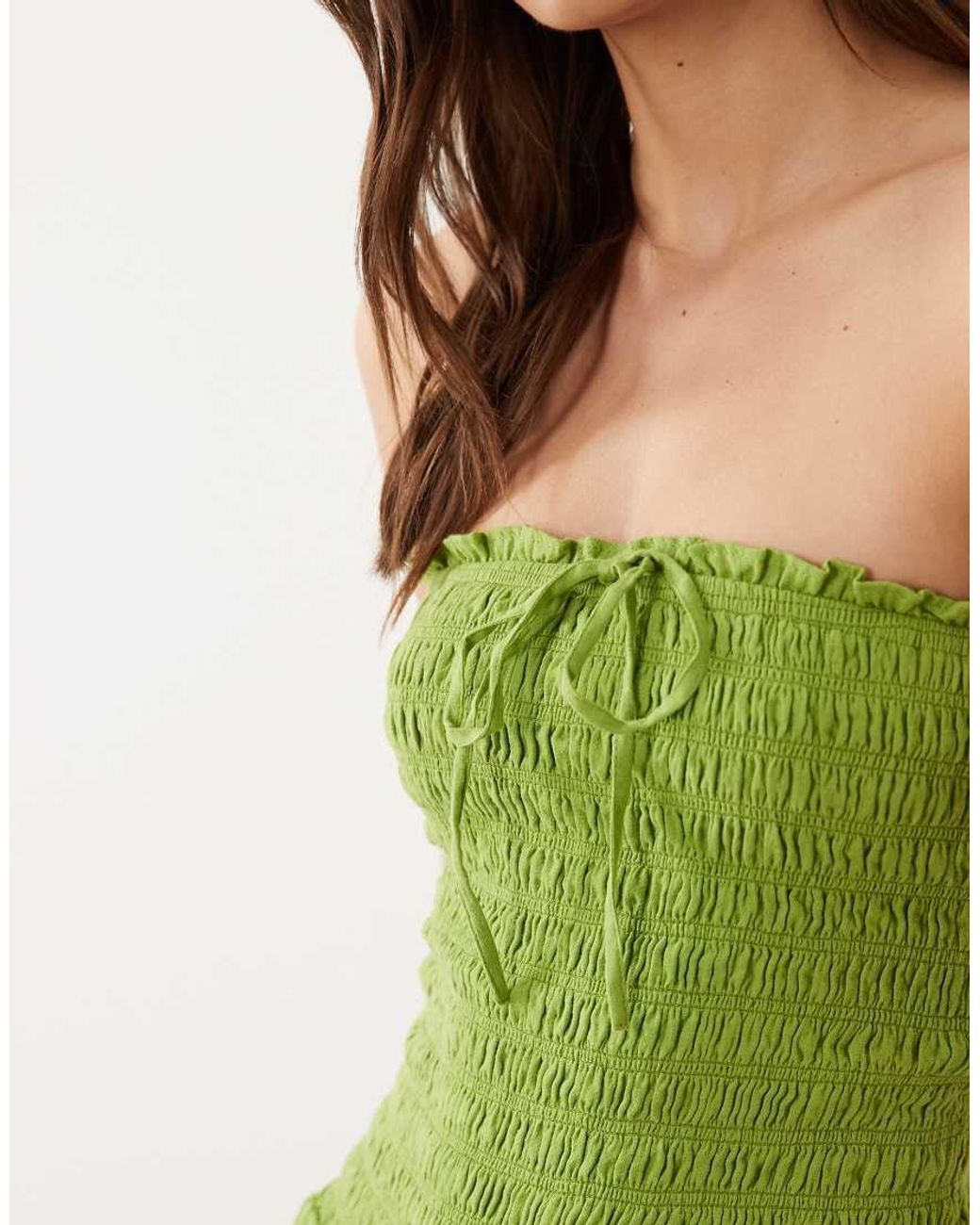 Nobody's Child Green Mandy Cotton Bandeau Shirred Bodice Midi Dress