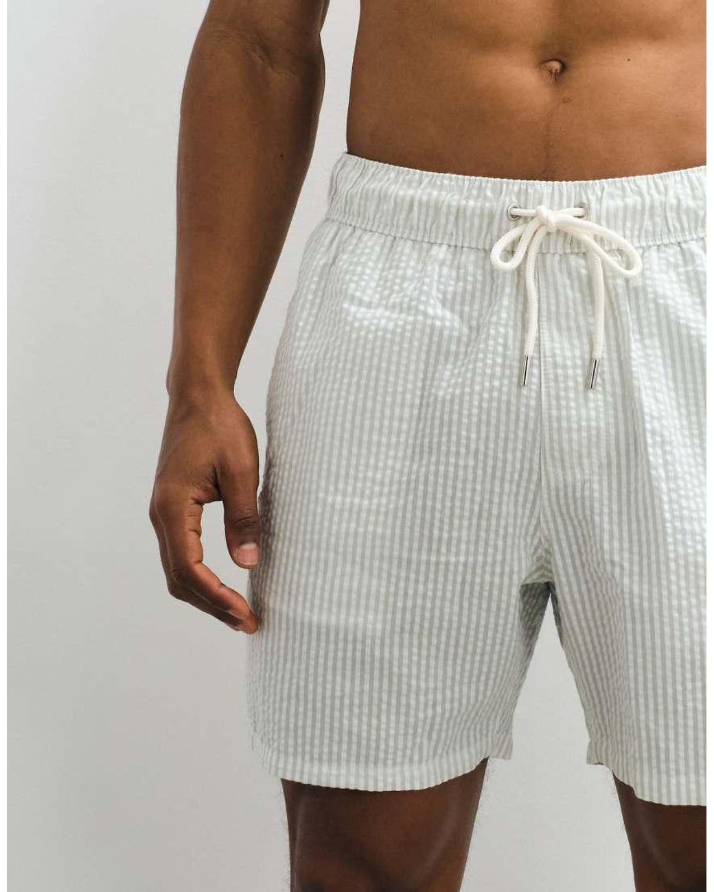ASOS White Co-ord Seersucker Swim Shorts for men