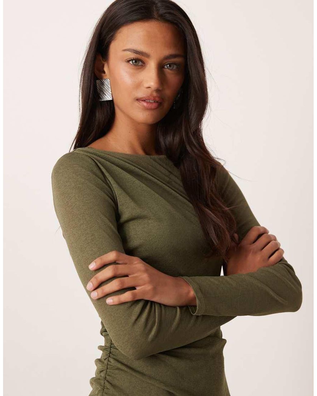 Nobody's Child Green Tallulah Jersey Ruched Long Sleeved Midi Dress