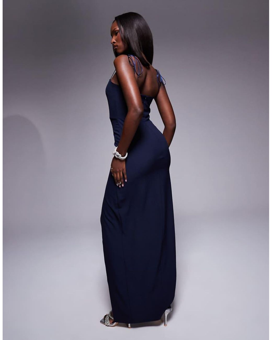 Vesper Blue Strappy Maxi Dress With Thigh Split