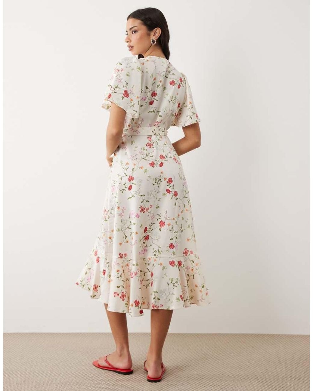 Y.A.S Natural Satin Wrap Midi Dress