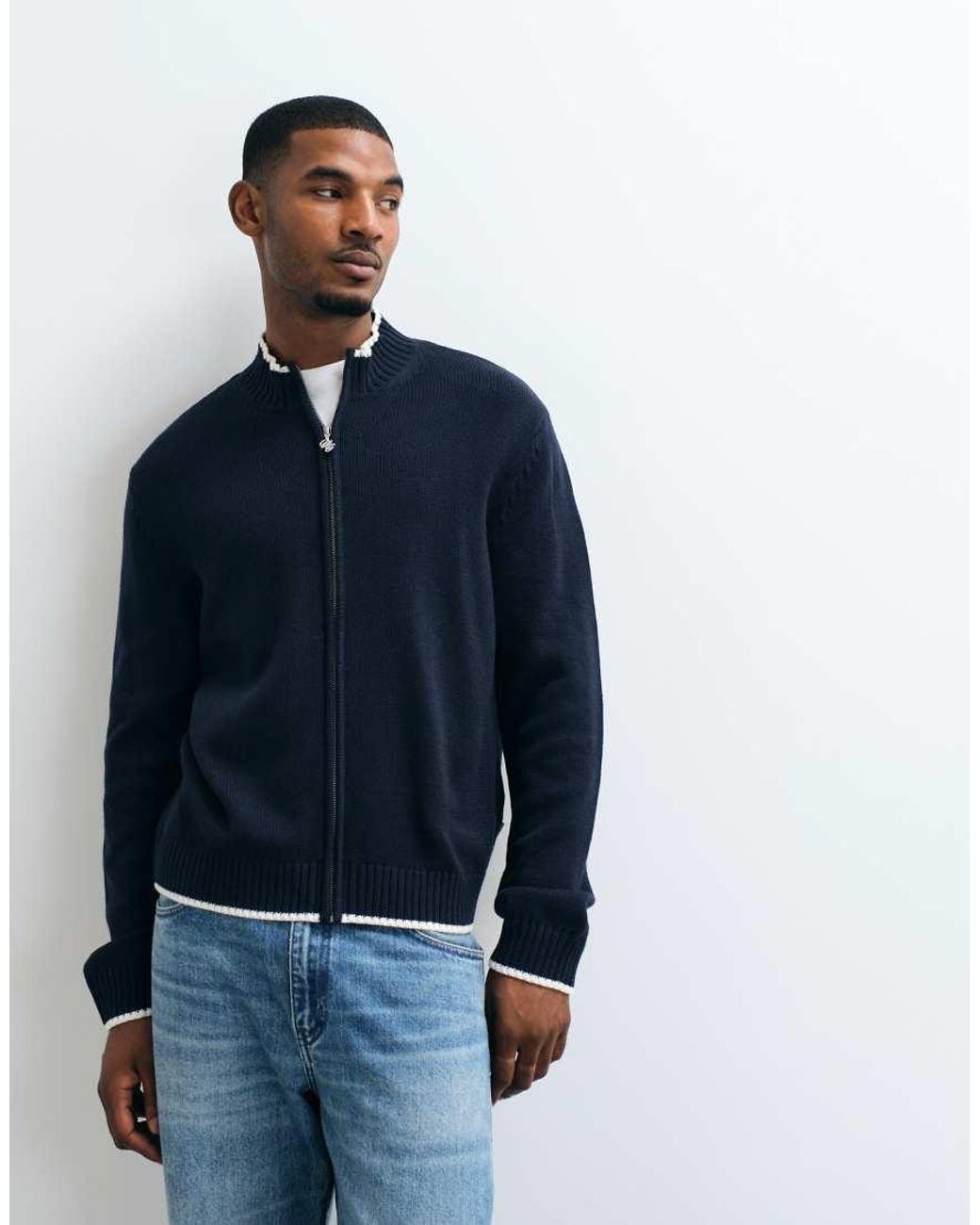 Jack & Jones Blue Zip Through Knit Cardigan for men