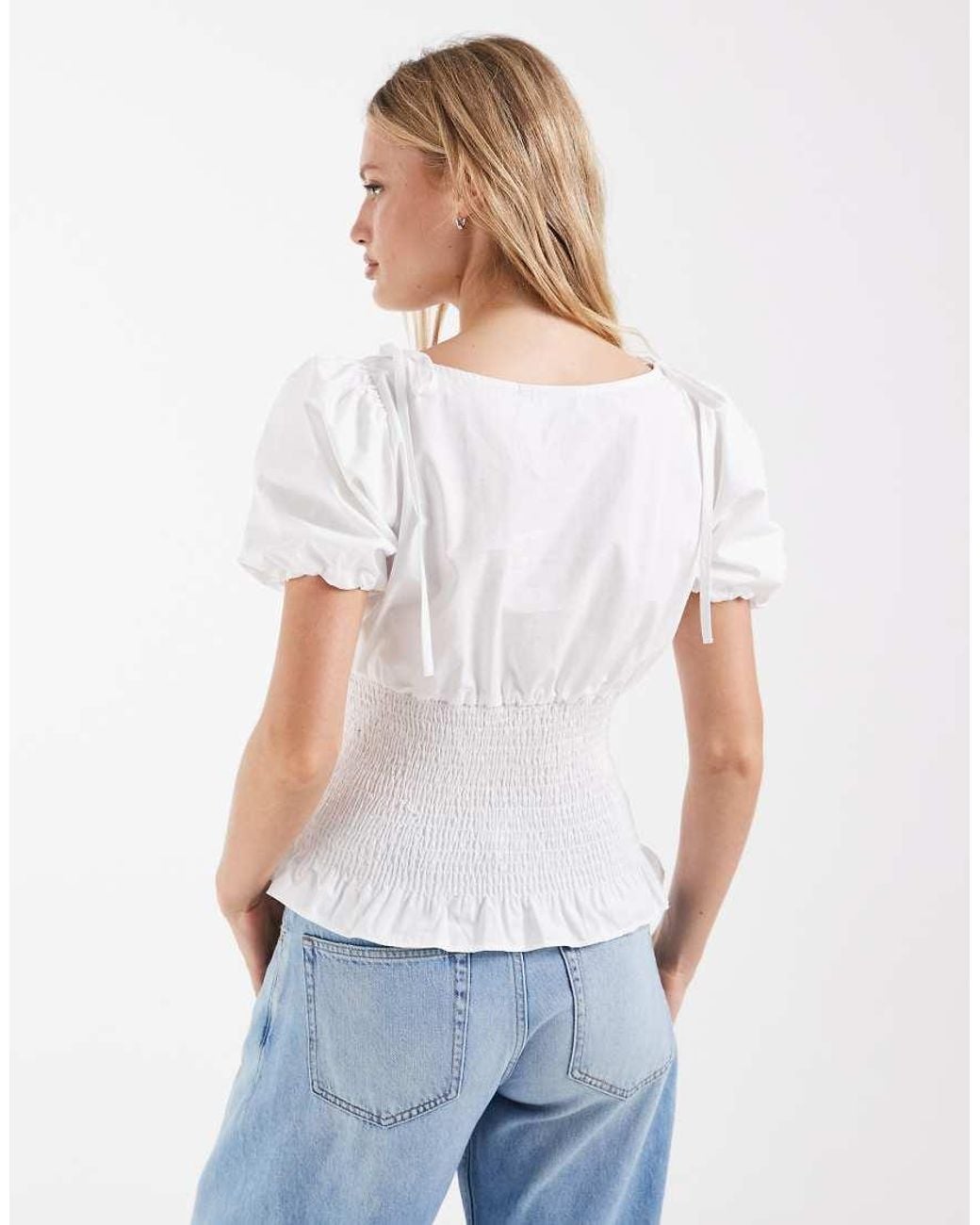 ASOS White Puff Sleeve With Shirred Bodice