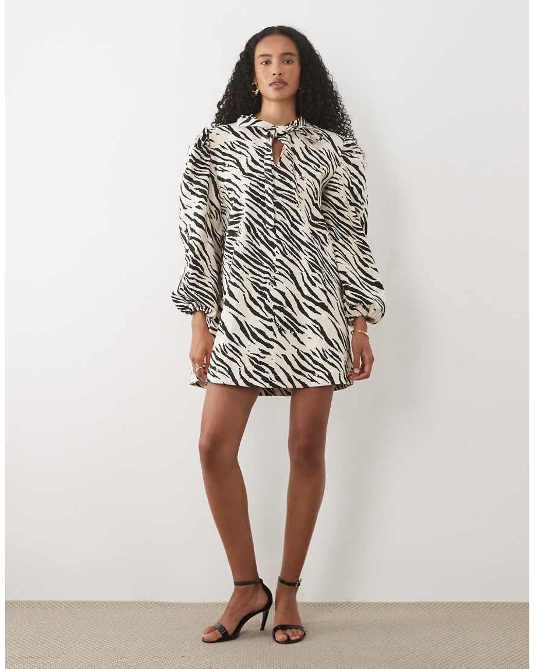 Sister Jane Multicolor Nuit Cotton Tie Collar Detail Long Sleeve Mini Dress Set
