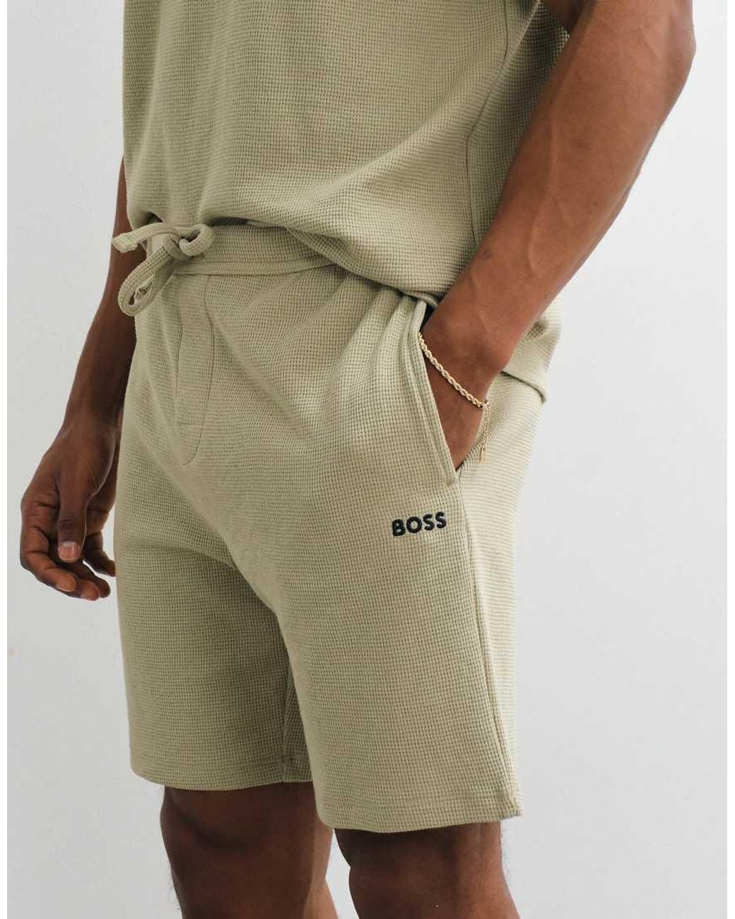 Boss Multicolor Waffle Shorts With Logo Print for men