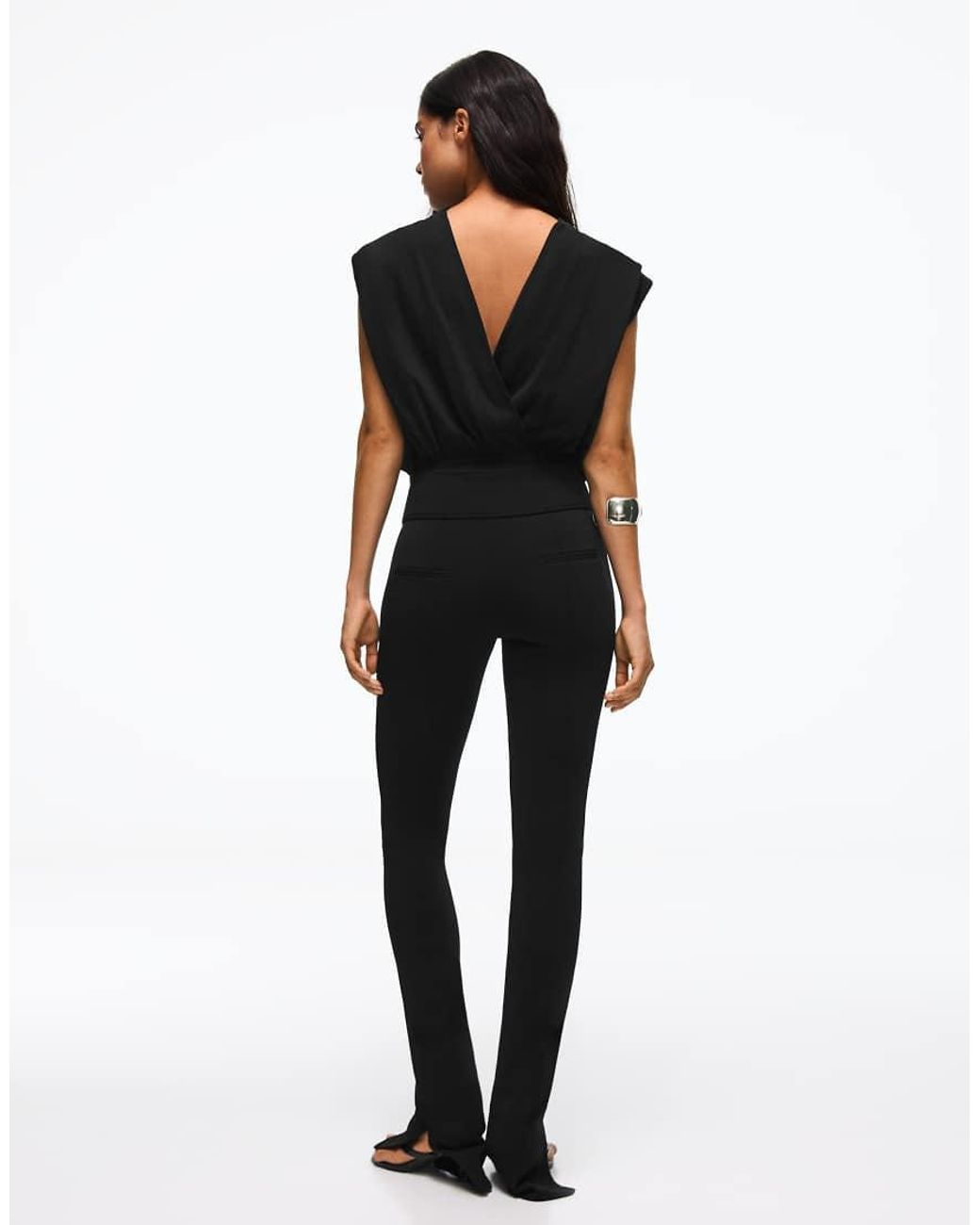Bershka Black Pleated Open-Back Bodysuit