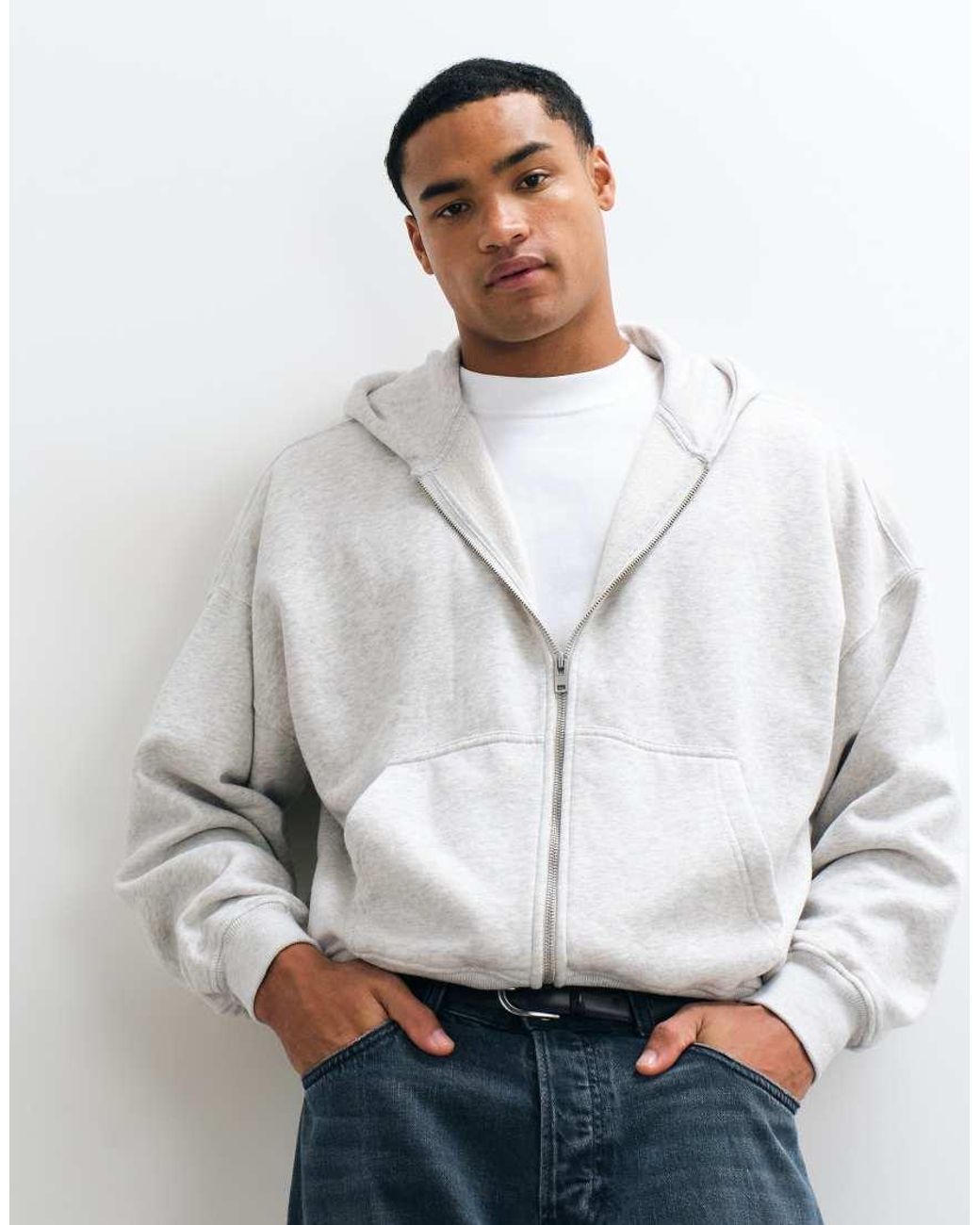 Abercrombie & Fitch Gray Essential Zip Up Hoodie for men