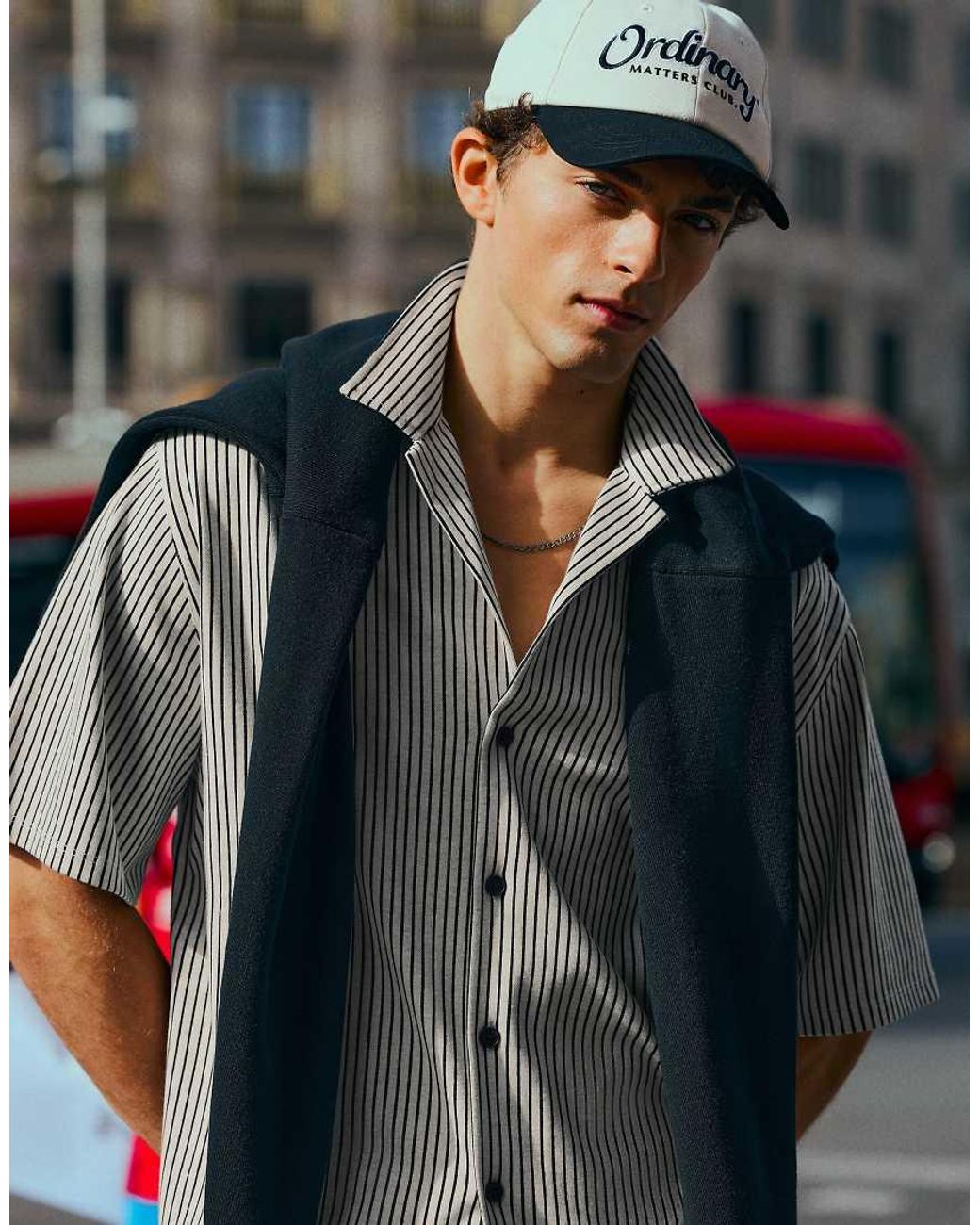 Bershka Gray Short Sleeve Boxy Print Shirt for men