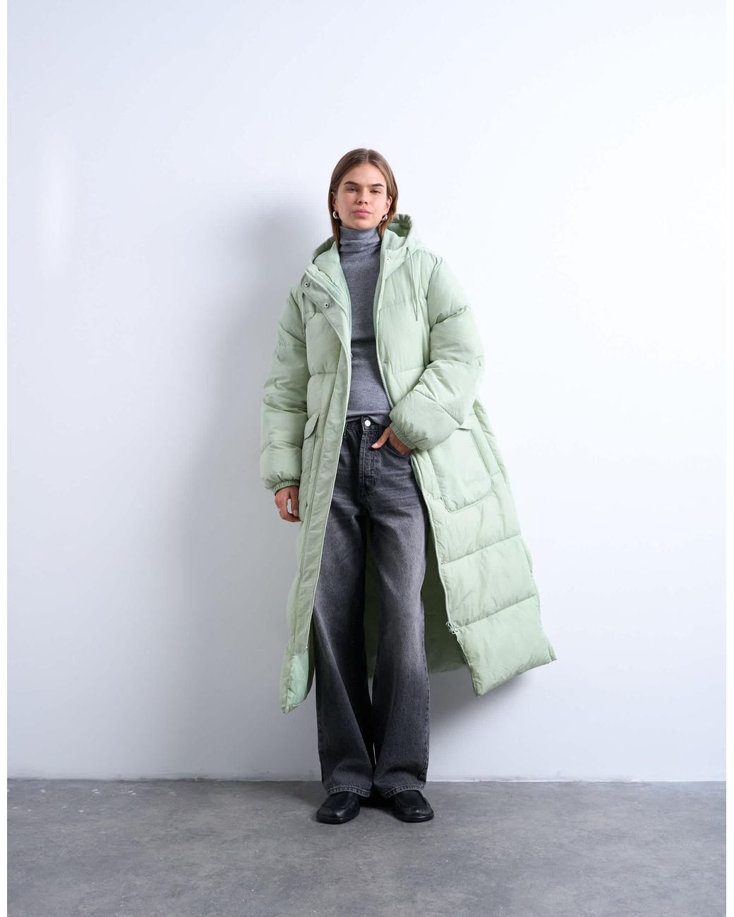 TOPSHOP Gray Longline Techy Puffer Jacket