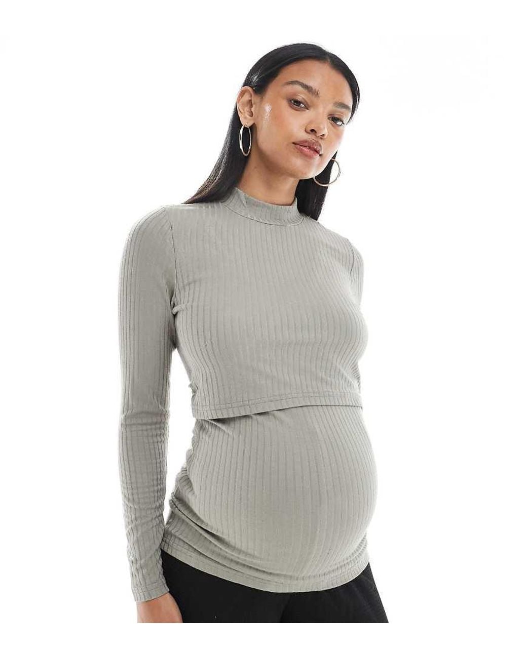 Mama.licious Gray Mamalicious Maternity Jersey Rip Funnel Neck Top With Hidden Nursing Overlay
