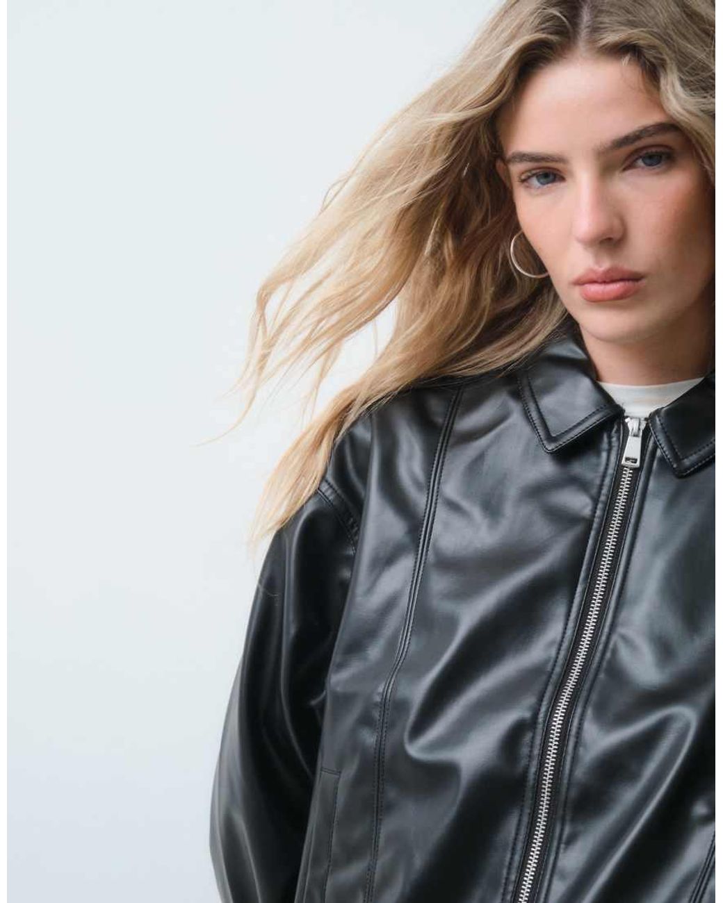 ASOS Blue Oversized Leather Look Bomber Jacket