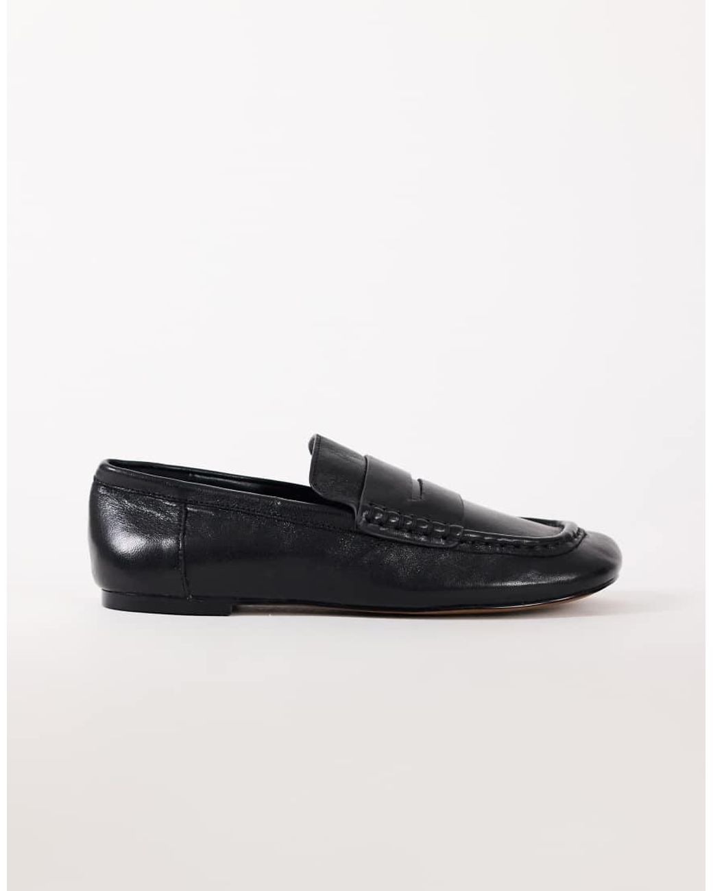 TOPSHOP Black Daniel Real Leather Flat Square Toe Loafer