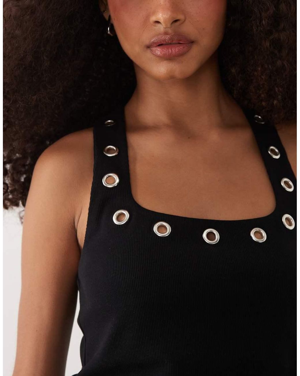ASOS Black Eyelet Stud Halter Neck Top