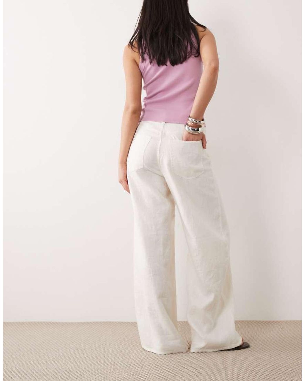 ARKET Natural Linen Mix Wide Leg Trouser