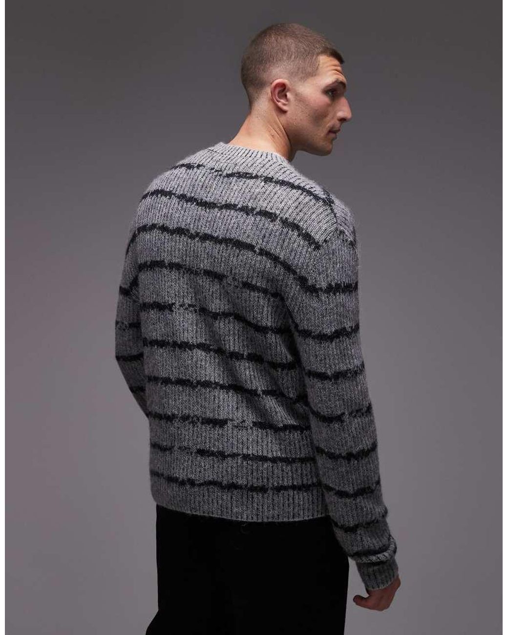 AllSaints Gray Dissolved Stripe Jumper for men