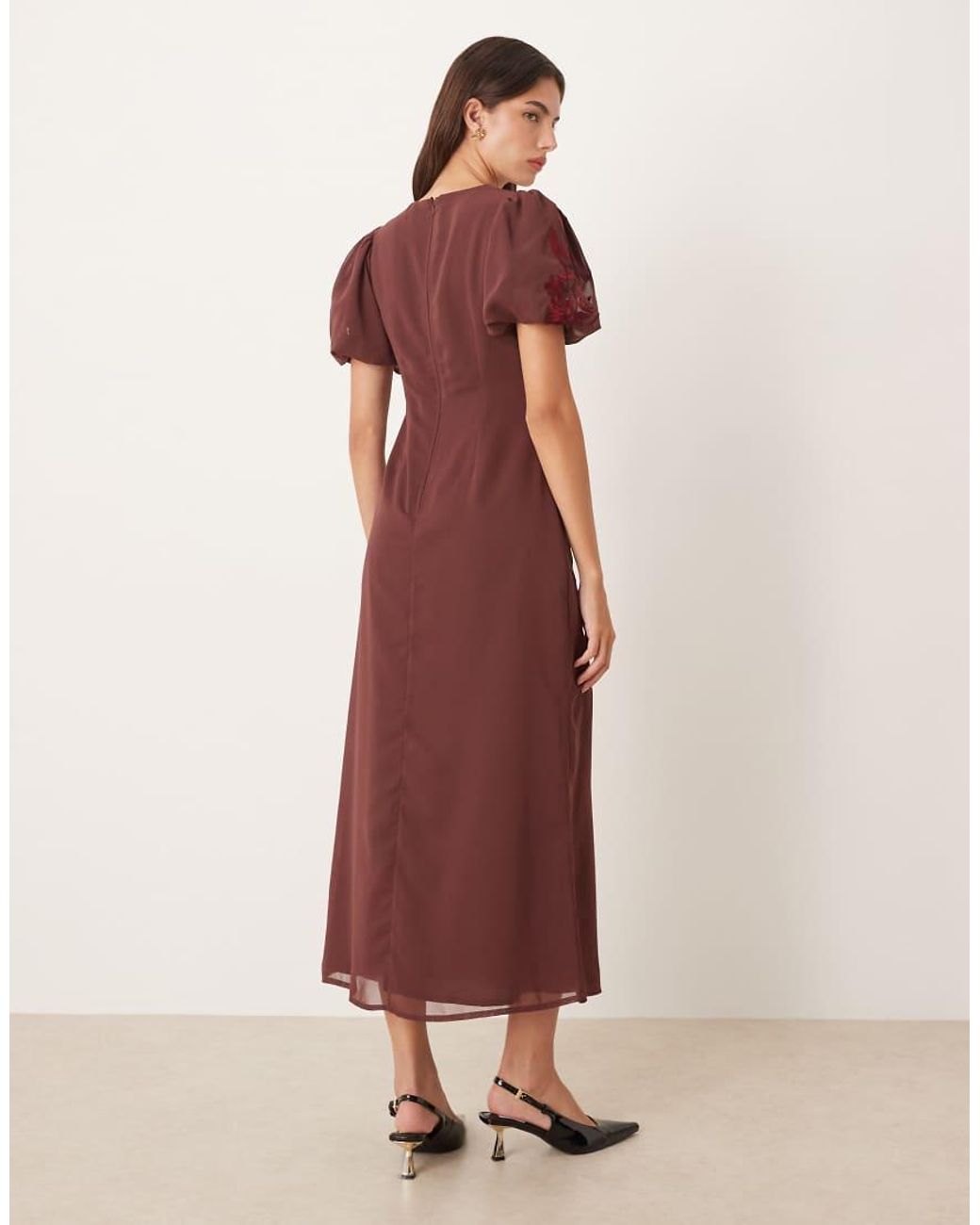 Maya Embroidered Short Sleeve V Neck Midaxi Dress