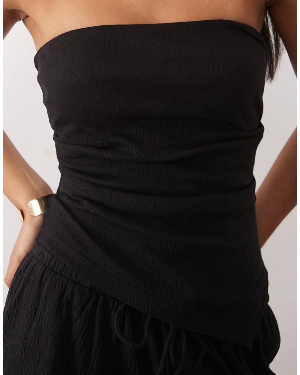 ASOS Black Mix & Match Cotton Crinkle Asymmetric Bandeau Top