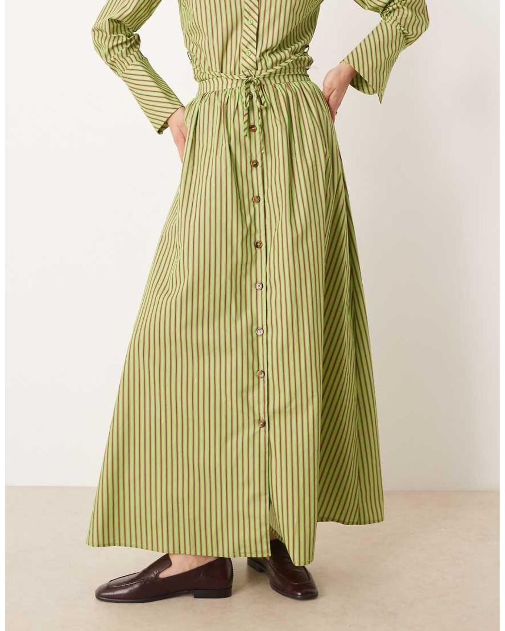 Glamorous Green Button Down Maxi Poplin Skirt