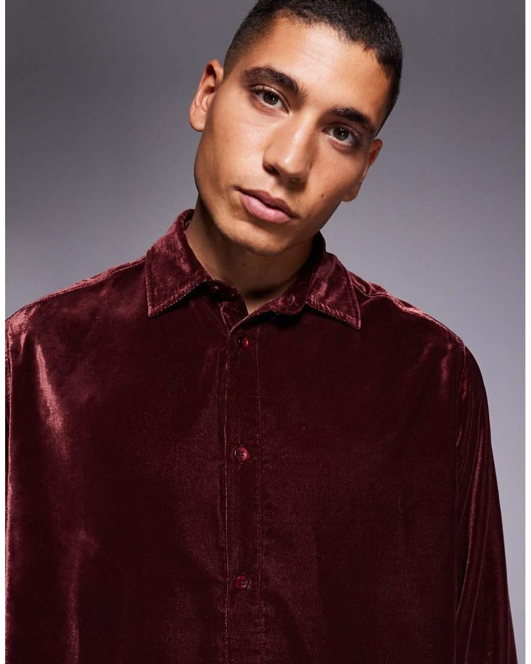ASOS Red Relaxed Velvet Shirt for men