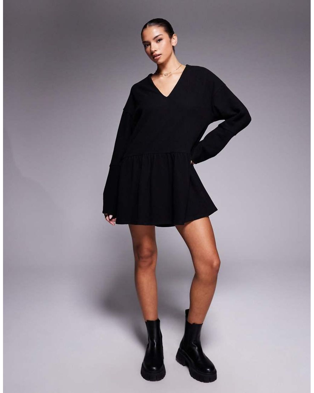 ASOS Black Supersoft V Front Dropped Waist Mini Dress