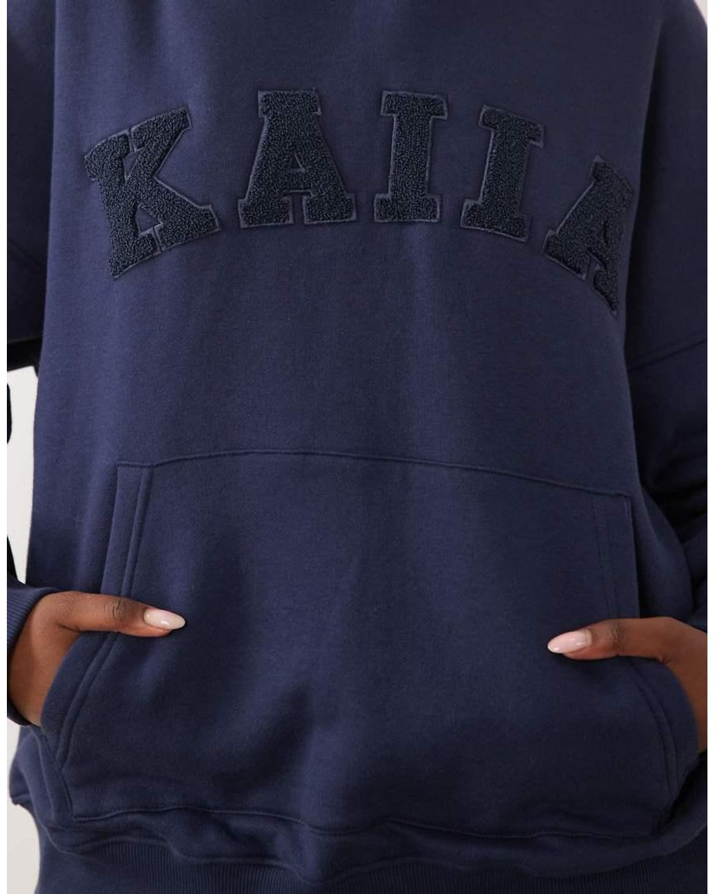 Kaiia Blue Cotton Rich Boucle Logo Oversized Hoodie