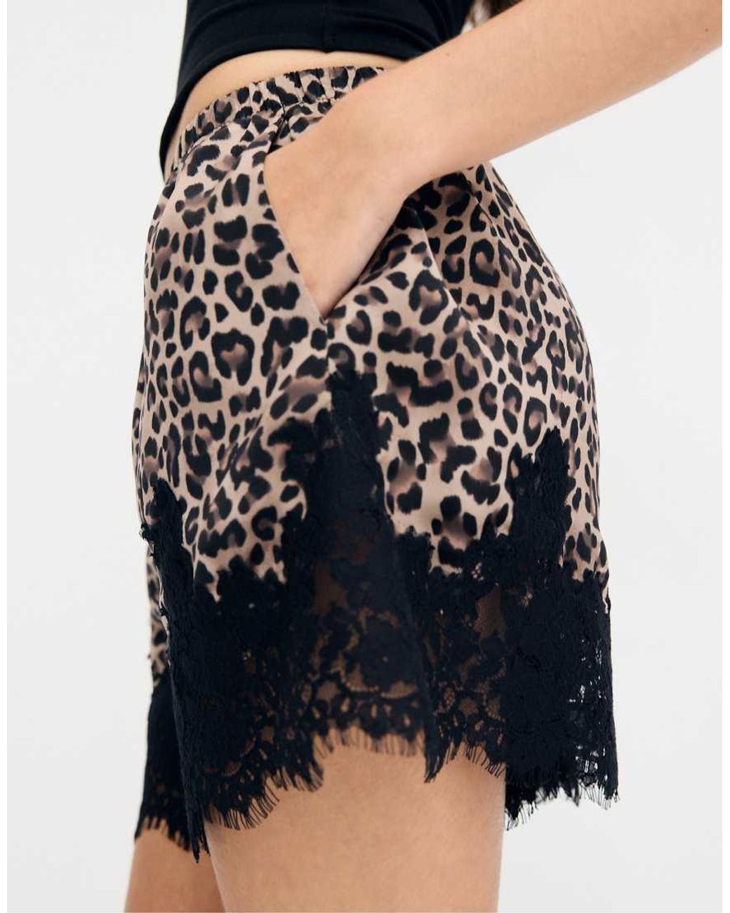 Stradivarius Black Satin Lace Shorts