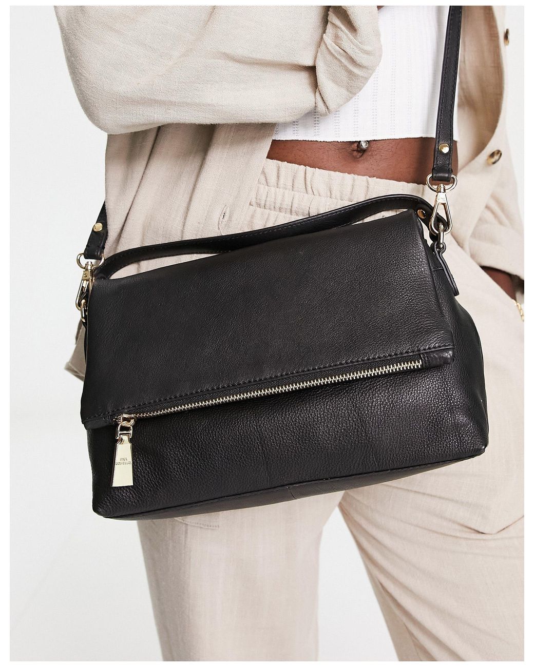 Buy the Clarks Dark Grey And Brown Over The Shoulder Leather Purse |  GoodwillFinds