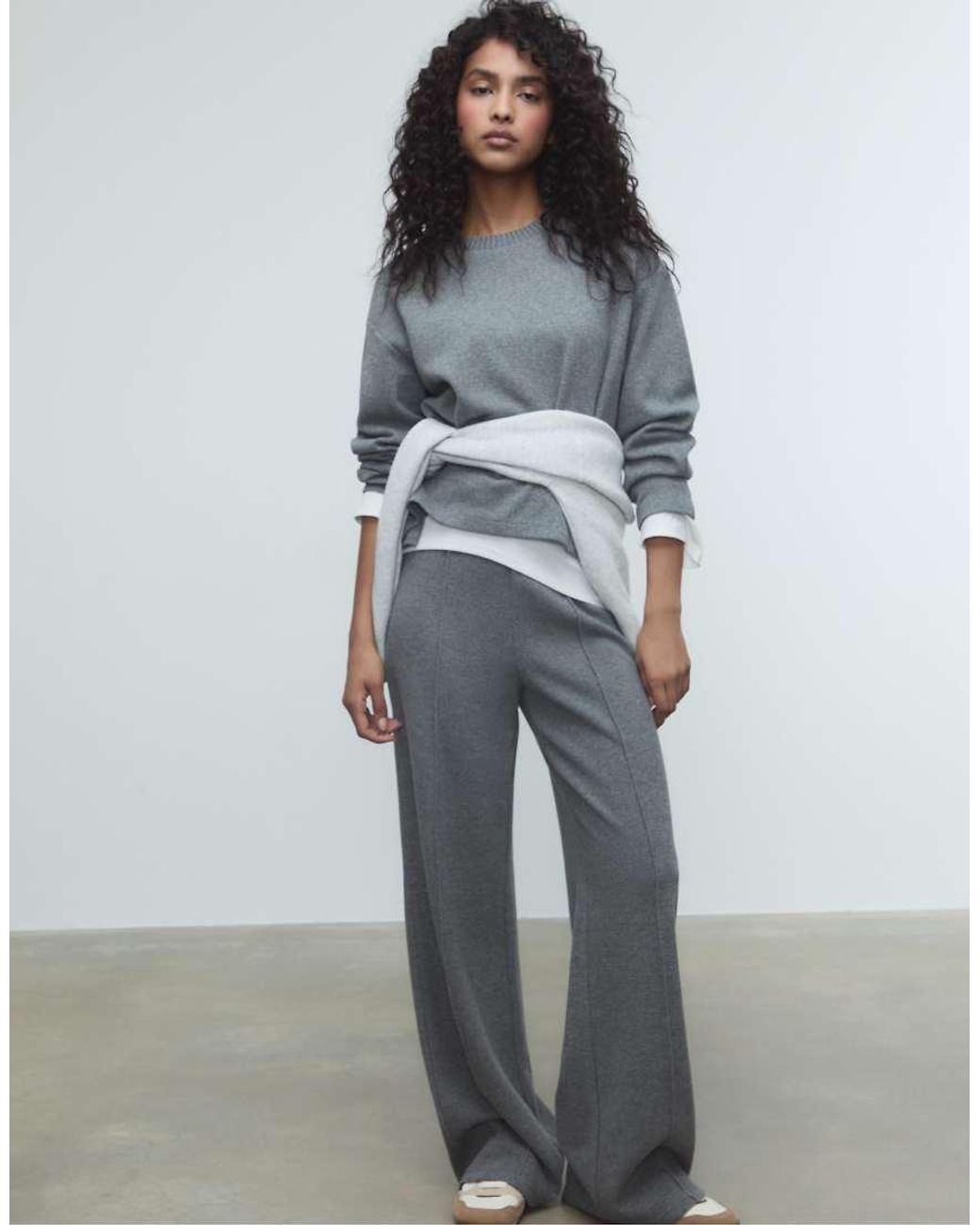 Stradivarius Gray Brushed Round Neck Long Sleeve Top