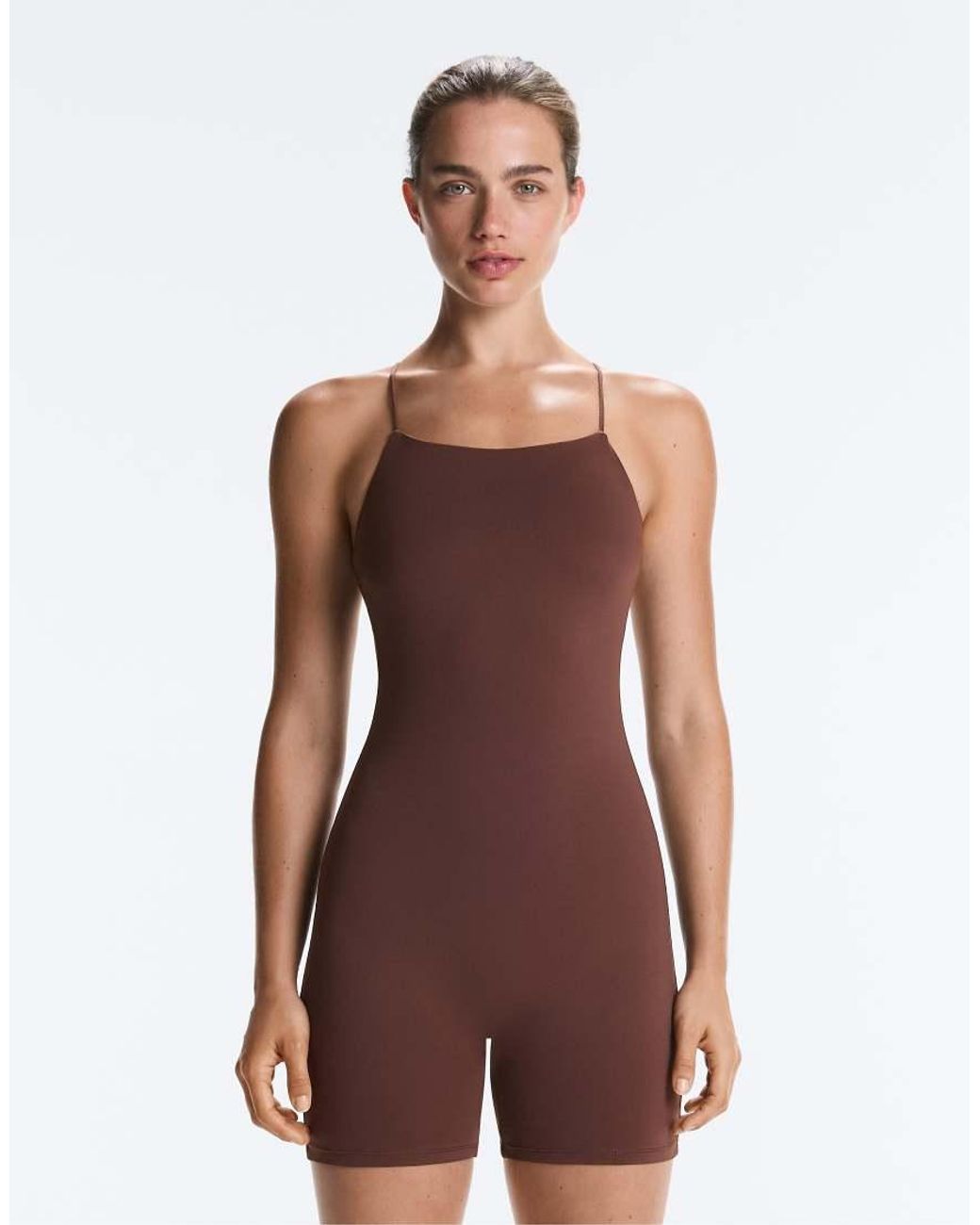Oysho Brown Comfortlux Strappy Back Short Jumpsuit