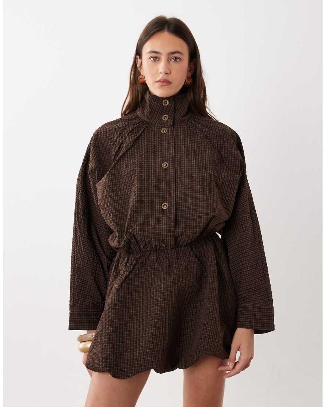 ASOS Natural Track Button Down Mini Dress With Puff Skirt