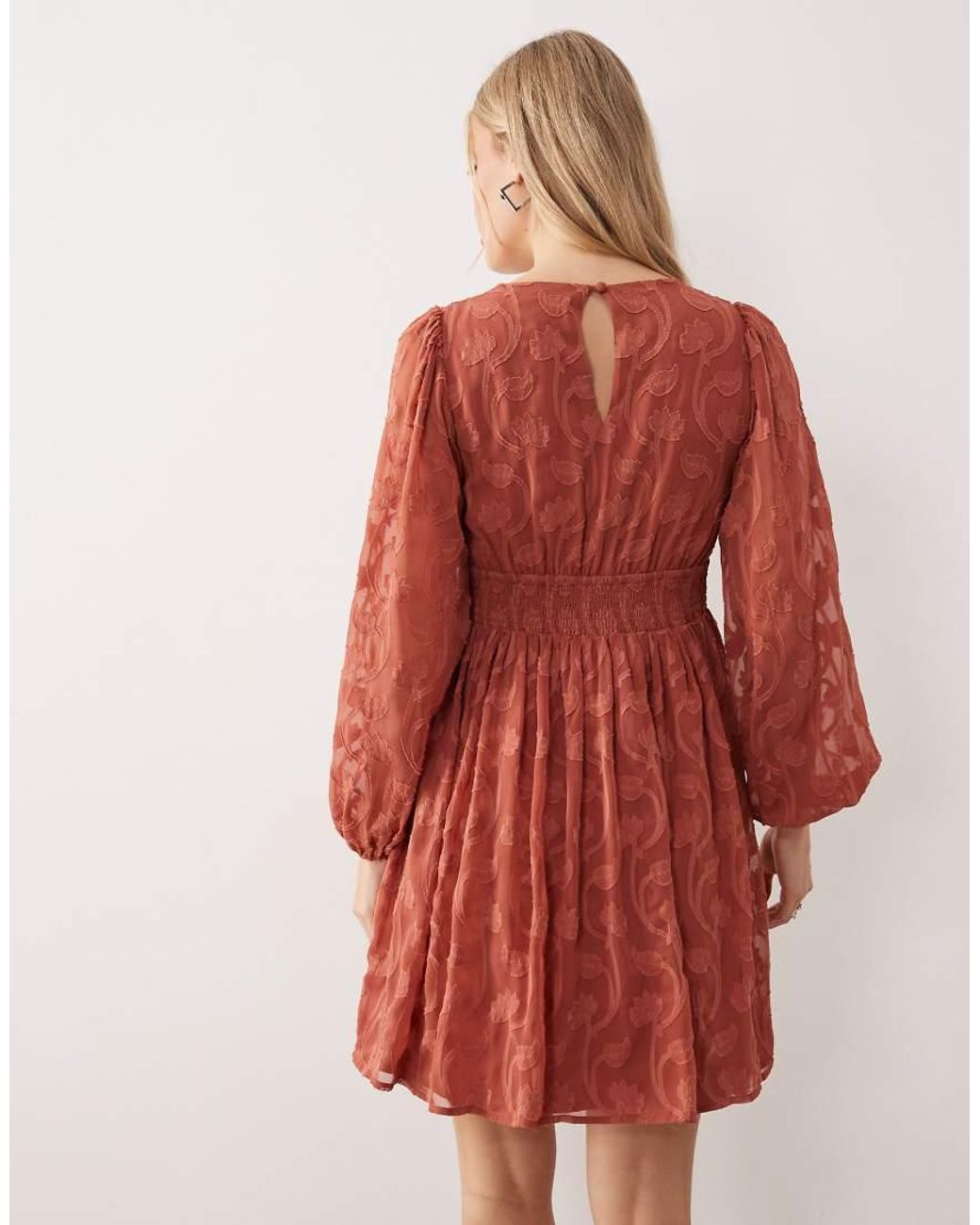 Lovedrobe Red Floral Burnout Long Sleeve Mini Dress