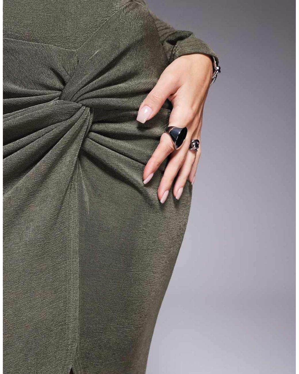 Ruched & Ready Gray You Could Never Sculpted Textured Slinky Side Twist Thigh Split Maxi Skirt Co-ord