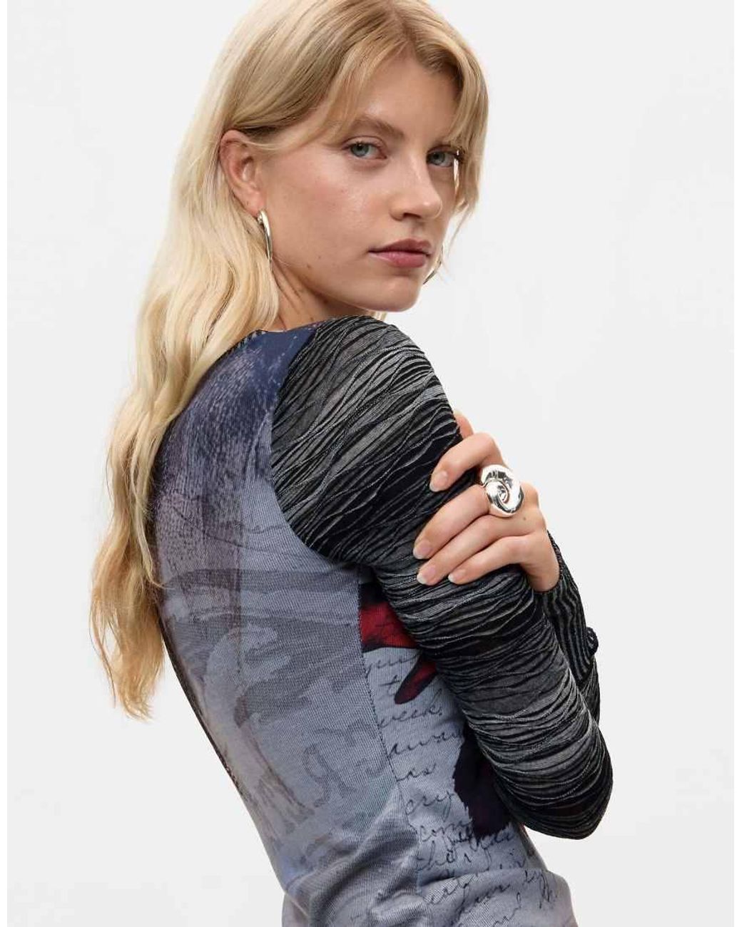 Desigual Blue Printed Knit T-Shirt