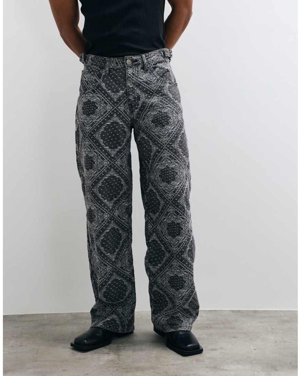 Liquor N Poker Gray Relaxed baggy Jeans Co-ord for men